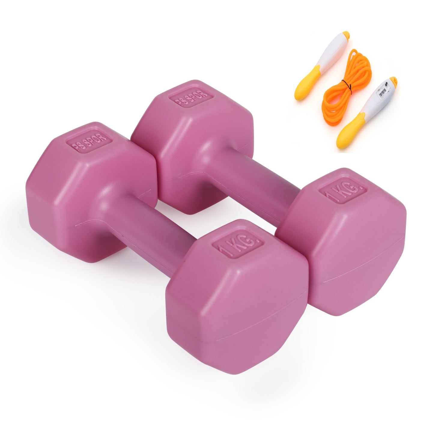 PSSPOR 2 X 1 PEMBE RENK DAMBIL SET + AYARLANABİLİR ATLAMA İPİ