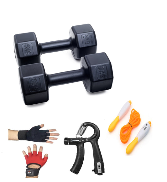 PSSPOR 2 X 5 DAMBIL SET + BODY ELDİVENİ - AYARLANABİLİR EL YAYI VE ATLAMA İPİ