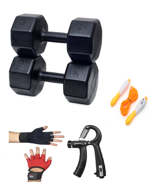 PSSPOR 2 X 7 DAMBIL SET + BODY ELDİVENİ - AYARLANABİLİR EL YAYI VE ATLAMA İPİ