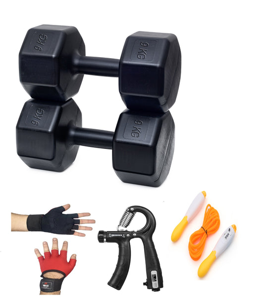 PSSPOR 2 X 9 DAMBIL SET + BODY ELDİVENİ - AYARLANABİLİR EL YAYI VE ATLAMA İPİ