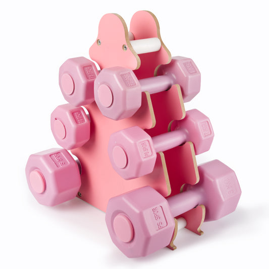 PSSPOR 3 Set Pembe Renk Dambıl Seti + Stand ( 2 Adet 1KG - 2 Adet 2KG - 2 Adet 3KG + Stand )