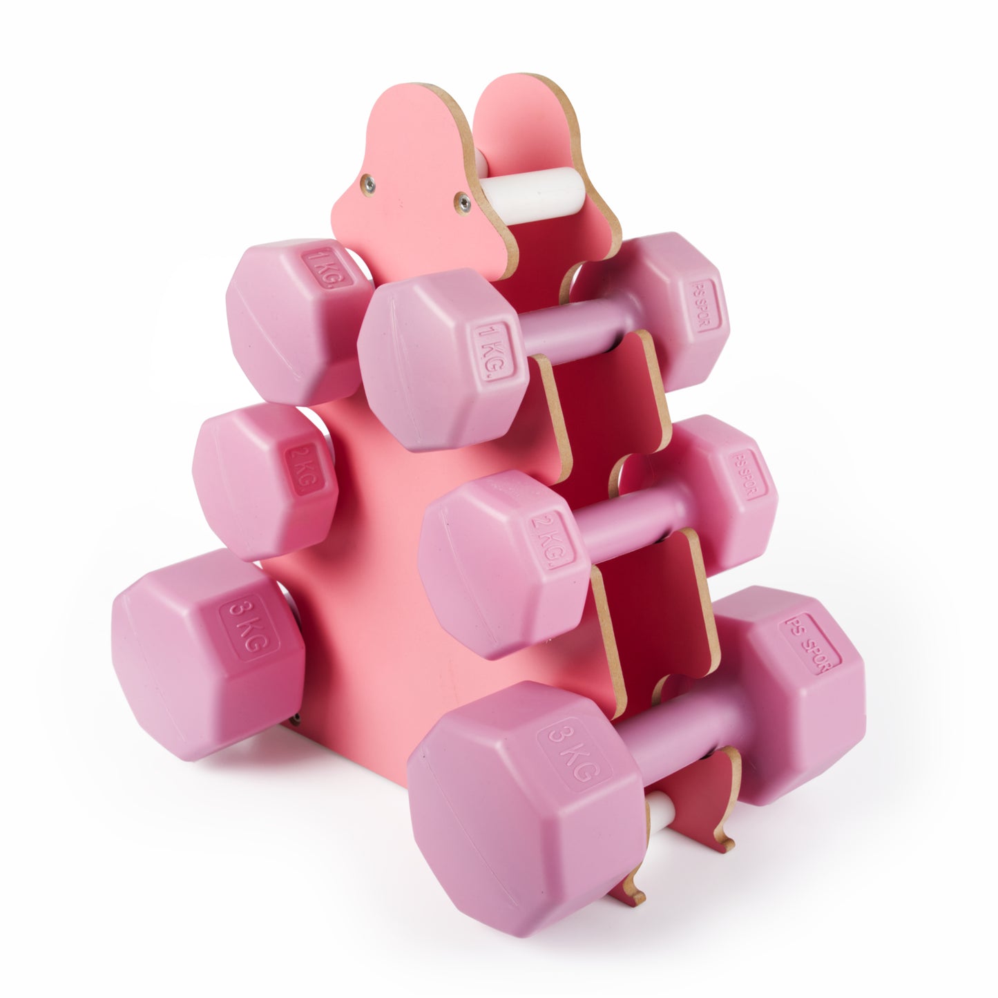 PSSPOR 3 Set Pembe Renk Dambıl Seti + Stand ( 2 Adet 1KG - 2 Adet 2KG - 2 Adet 3KG + Stand )