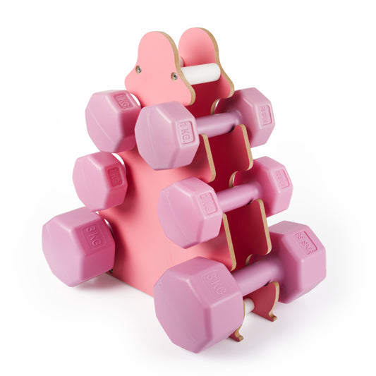 PSSPOR 3 Set Pembe Renk Dambıl Seti + Stand ( 2 Adet 1KG - 2 Adet 2KG - 2 Adet 3KG + Stand )