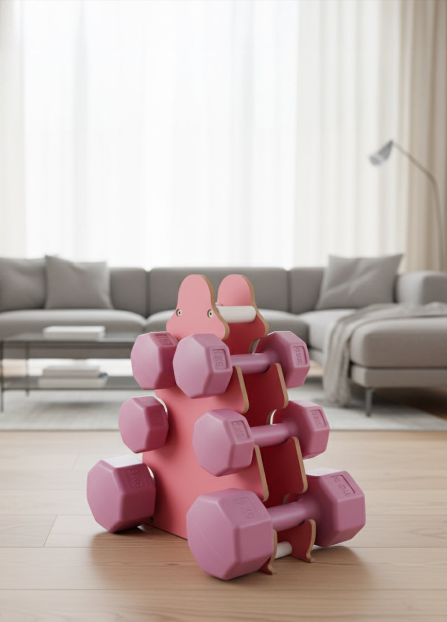 PSSPOR 3 Set Pembe Renk Dambıl Seti + Stand ( 2 Adet 1KG - 2 Adet 2KG - 2 Adet 3KG + Stand )